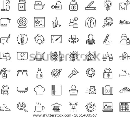 Thin outline vector icon set with dots - stay hydrated vector, santa hat, christmas wreath, Winemaking, Spray bottle, hr software, human Resour es, Cleaning service, User, Entrepreneur, Productivity