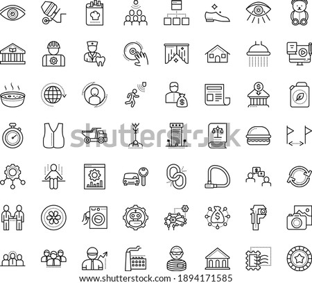 Thin outline vector icon set with dots - teddy bear vector, vision, Car rental, Photo services, User, Website optimization, Blended Learning, Investor, Deep, Audience, Stamps collecting, DJ, vest