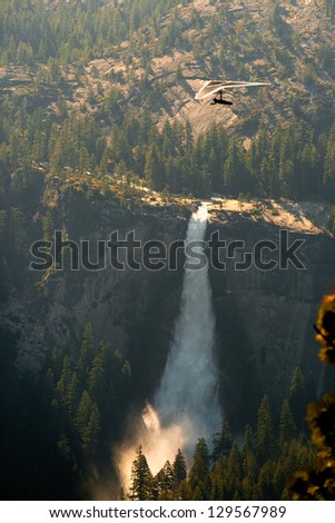 Hang-Gliding over valley, Nevada Fall, Glacier Point, Yosemite Valley, Yosemite National Park, California, USA