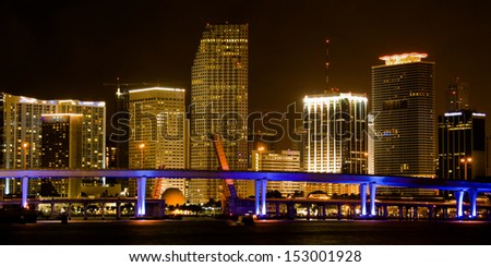 Skyscrapers lit up at night, Miami, Miami-Dade County, Florida, USA
