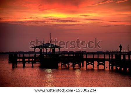Silhouette of a pier in the Atlantic ocean, Merritt Island, Brevard County, Florida, USA