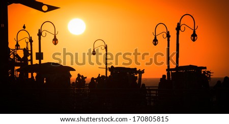 Silhouette of a pier, Santa Monica Pier, Santa Monica, Los Angeles County, California, USA