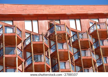 Close up of wooden hotel in Chile, South America