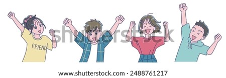 Elementary school boy and girl cheerfully pumping their fists