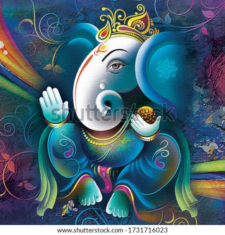 Ganesha painting, UV Wall Art Painting or Wallpaper for Living room and Bedroom. Lord Ganesha Painting on abstract decorative background For Home Decoration, Beautiful poster of Lord Ganesha (Artwork)