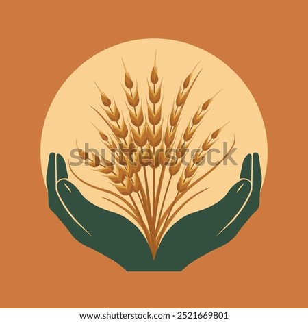 logo design for international food day with hand ornament and wheat plant for world food symbol