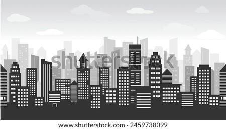 Monochrome Buildings City Landscape Horizontal Vector Illustration 