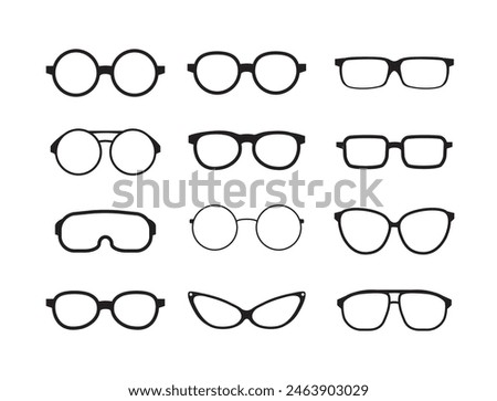Black Frame Glasses Shape Icons Set Vector Collection