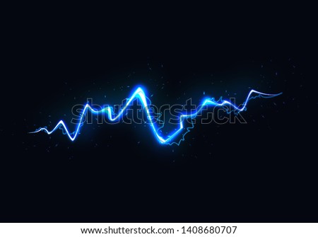 Vector Illustration of Abstract Blue Lightning on Black Background. Blitz Lightning Thunder Light Sparks Storm Flash Thunderstorm. Power Energy Charge Thunder Shock