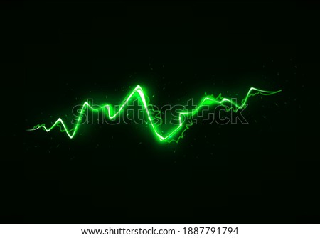 Vector Illustration of Abstract Green Lightning on Black Background. Blitz Lightning Thunder Light Sparks Storm Flash Thunderstorm. Power Energy Charge Thunder Shock