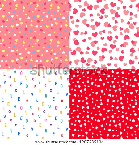 Seamless Patterns Set with Hearts and Love. Vector Retro Polka Dot Prints. Valentine's Day Illustrations