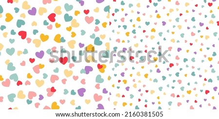 Colorful Hearts Seamless Pattern. Valentines day Background. Love Romantic Theme. Vector Abstract Texture with Small Scattered hearts. Minimalist Design for Wrapping, Fabric, Wedding Decor