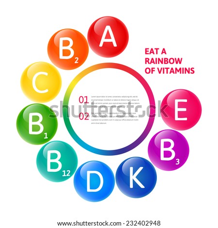 Vector colorful set of the rainbow colored bubble vitamins for your infographic. Circle illustration.