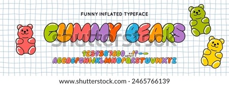 Bubble Balloon Alphabet Font. Retro Inflated Funny Typeset in Y2k Graffiti Style. Vector Playful Bubble Gum Alphabet. Cute Letters Kids Book Cartoon Aesthetic. Gummy Bears Jelly Candy Style Font