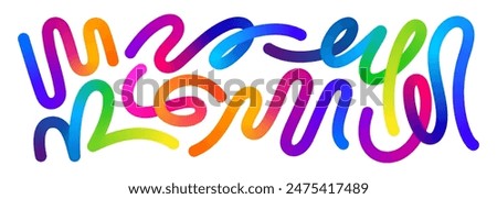 Abstract Color Gradient Shapes Set. Vector Graphic with Wavy Lines in Rainbow Colors. Colorful Fluid Wave Pattern. Squiggly Design Elements