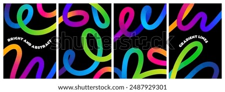 Abstract Backgrounds with Color Squiggle Lines. Rainbow Gradient Design Elements