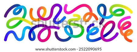 Colorful Rainbow Abstract Gradient Shapes Set. Vector Graphic Pattern with Wavy Lines in Bright Colors. Fluid Wave Elements of Colorful Squiggly Designs