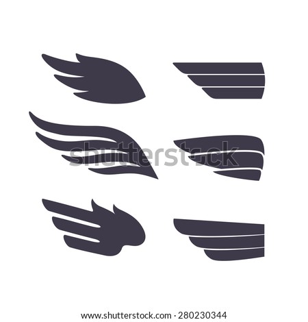 Set of Template Birds Arms. Vector Sign for Tattoos, Logos, Labels and Icons. Decorative Isolated Wings.