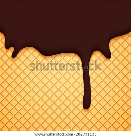 Abstract Vector Cover with Chocolate Ice Cream Glaze and Wafer. Delicious Food Background.