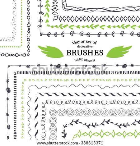 Vector Decorative Scribble Paintbrushes with Inner and Outer Corners. Hand Drawn Ink Brushes. Seamless Whimsical Borders for Patterned Frames.