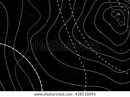 Black Abstract Weather Map. Contour Card Background. Meteorological Linear Pattern. Vector Temperature Card.