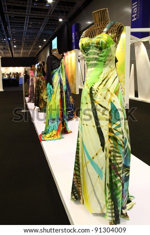 KUALA LUMPUR, MALAYSIA - DEC 10: Batik fashion design and creation for night/dinner dress on display during the Kuala Lumpur International Batik (KLIB2011) on December 10, 2011
