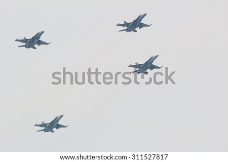 KUALA LUMPUR -  Aug 27 : Sukhoi Su-30MKM from the Royal Malaysian Air Force army perform in the sky during the rehearsal for National Day parade on Aug 27,2015, Dataran Merdeka, Kuala Lumpur, Malaysia