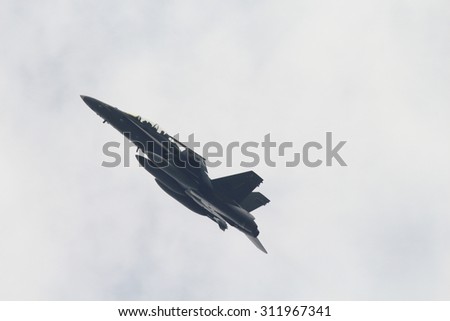KUALA LUMPUR - Aug 27 : Sukhoi Su-30MKM from the Royal Malaysian Air Force army perform in the sky during the rehearsal for National Day parade on Aug 27,2015, Dataran Merdeka, Kuala Lumpur, Malaysia