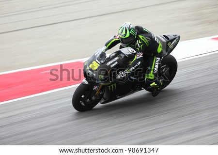 SEPANG, MALAYSIA - FEB 28 : Cal Crutchlow (Britain) from the Monster Yamaha Tech 3 during the second Official MotoGP test of the 2012 season on Feb 28,1012 in Sepang International Circuit,Malaysia