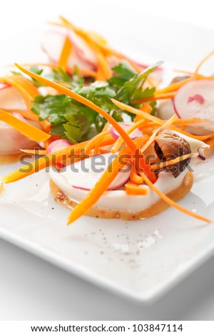 Appetizers - Sliced Squid with Mushrooms and Fresh Vegetables