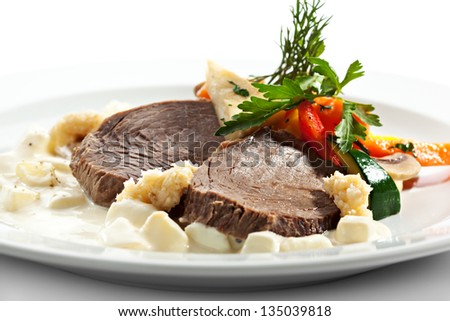 Boiled Beef with Apple Sauce, Vegetables and Horseradish
