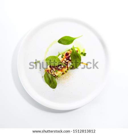 Similar – Image, Stock Photo Tasty high cuisine dessert with ice cream and strawberry