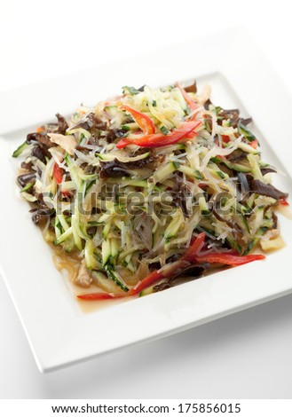 Cellophane Noodles Salad with Chicken and Vegetables and Black Fungus