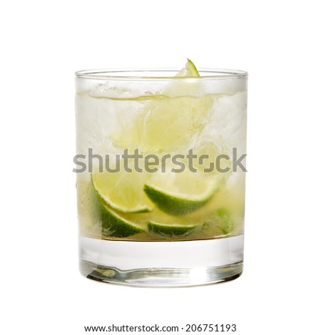 Caipirinha - National Cocktail of Brazil Made with Cachaca, Sugar and Lime. Isolated on White Background 商業照片 © 