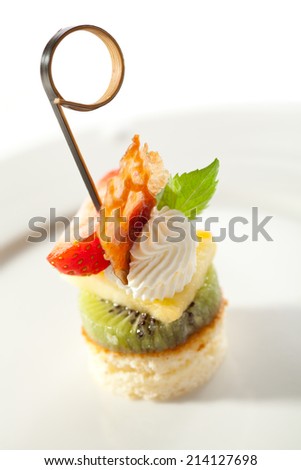 Dessert Canapes - Biscuit, Kiwi, Pineapple, Strawberry and Whipped Cream