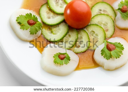 Appetizer - Sea Scallop with Sauce and Cherry Tomato