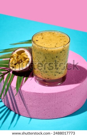 Similar – Foto Bild Mango-Smoothie auf blauer Farbe. Sommerliches Getränk. Mangoshake mit Strohhalm