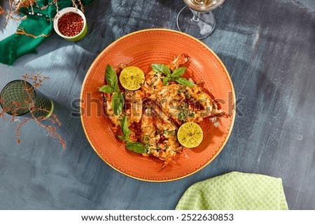 Similar – Image, Stock Photo Delicious dish with seafood and vegetables