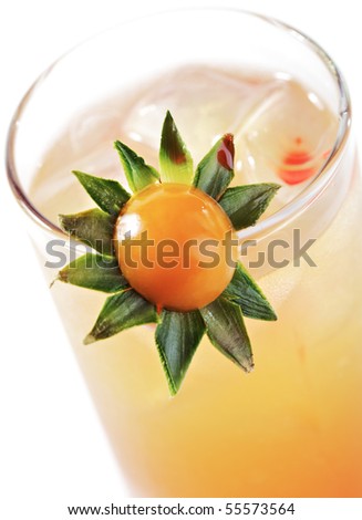 Alcoholic Cocktail with Tequila, Orange Juice, and Grenadine Syrup. Isolated on White Background.