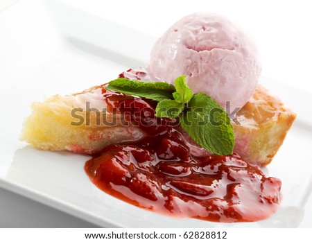 Dessert - Pear Cake with Berries Ice Cream and Jam