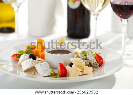 Cheese Plate with Honey Dip and Fresh Berries