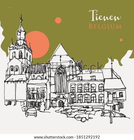 Vector hand drawn sketch illustration of Tienen, Belgium