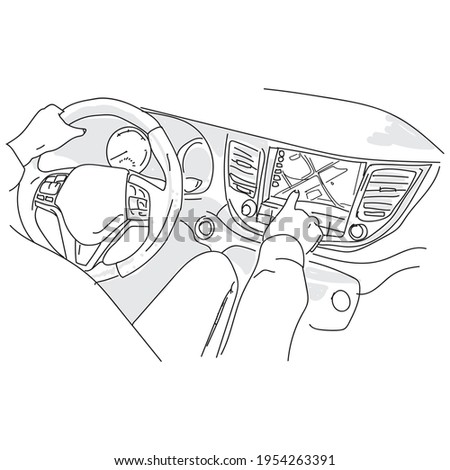 Simple line art, vector illustration of a driver inside a car, using the gprs tool