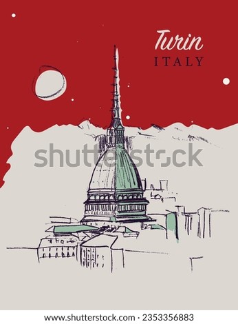 Vector hand drawn sketch illustration of the Turin city in the Piedmont region of Italy.