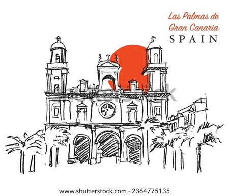 Vector hand drawn sketch illustration of the Cathedral of Santa Ana in Las Palmas, Gran Canaria, Spain