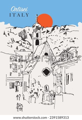 Vector hand drawn sketch illustration of Ortisei, Italy