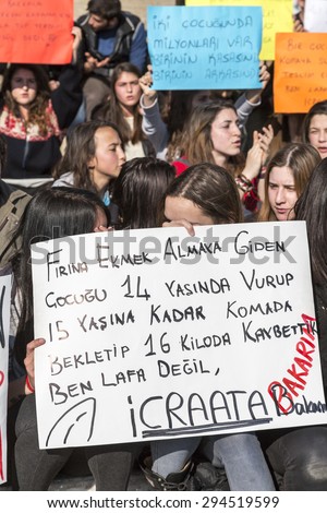 BODRUM,TURKEY-MARCH 12, 2014: Young students protesting the killing of Berkin Elvan, the child victim of Gezi Protests. 16-year-old Berkin was shot dead by the Police forces. Taken on March 12, 2014
