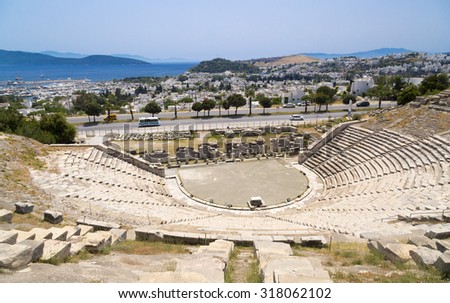 Bodrum, Turkey - June 23, 2014: Built in the 4th century (B.C.), Bodrum Amphitheatre offers one of the best sights located in central Bodrum, 3 km. from Gumbet district.