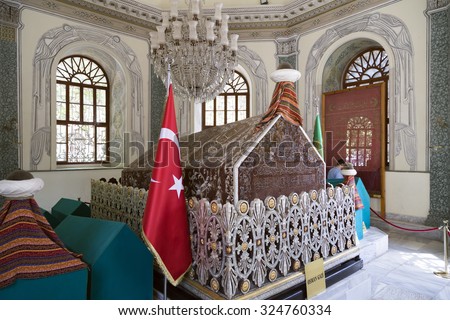 Bursa, Turkey - April 7, 2015: Tombs of the early Ottoman Empire Sultans in Bursa on April 7, 2015. Bursa was the capital of the empire before Istanbul.