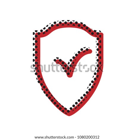 Shield sign as protection and insurance symbol. Vector. Brown icon with shifted black circle pattern as duplicate at white background. Isolated.